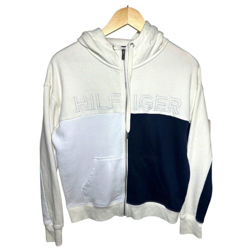 Tommy Hilfiger Sport Colorblock Zip Up Hoodie Cream Navy White S P CH